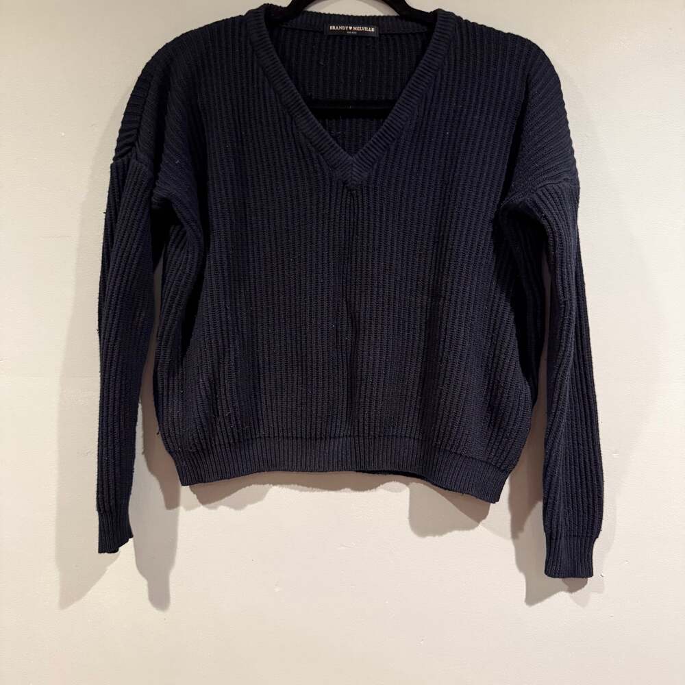 Brandy Melville Navy Blue Ribbed Knit Sweater – One Size